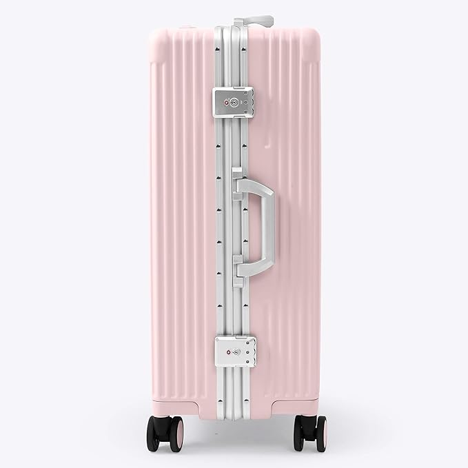 Nobl Travel Zipperless Check In Suitcase - Aluminum Frame, Medium Check In luggage 27x17.5x10.4 Airline Approved by Noble Travel - Polycarbonate Shell - TSA Locks, 360° Spinner Wheels - Blush