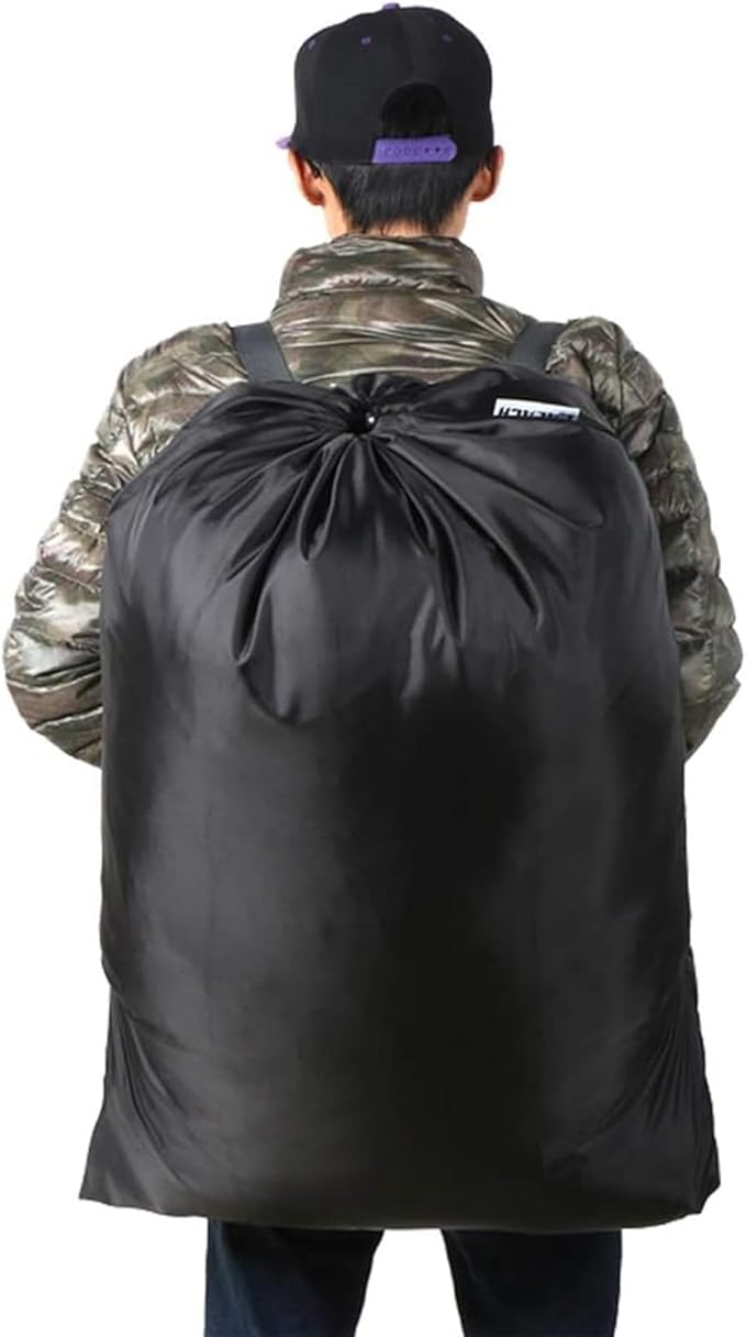 2 Pack Laundry Bag Backpack, 27” x 34”Sturdy Laundry Bag with Shoulder Straps Drawstring Closure Heavy Duty Foldable Laundry Backpack for College, Travel, Laundromat, Apartment (Black)