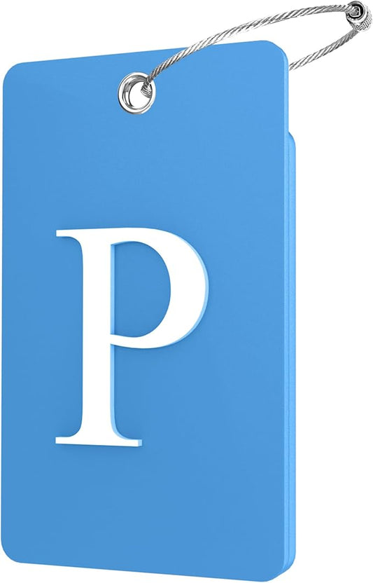 Gostwo 2 Pack Luggage Tags for Suitcases, 26 Initial Letter Travel Luggage Baggage Identification Labels ID Tag Fully Bendable Tags with Stainless Steel Loop (Blue) (Letter P)