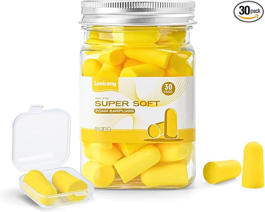 30Pair Soft Foam EarPlugs, 32dB Disposable Sound Blocking Noise Cancelling Ear Plugs for Concerts Loud Music/Shooting Guns/Work Construction, Hearing Safety Protection (Yellow)