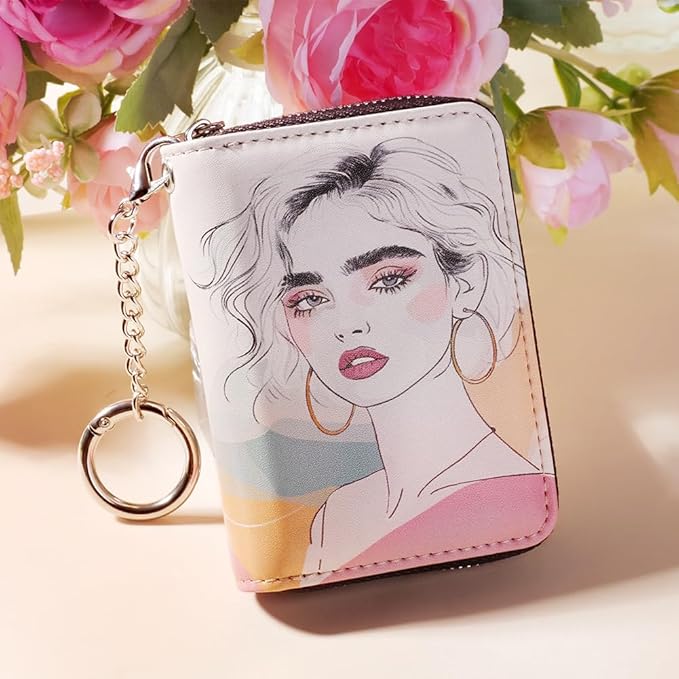 FurArt Zipper Wallet Women, RFID Blocking Credit Card Wallet, Business Card Holder, Compact Size KeyChain Wallet