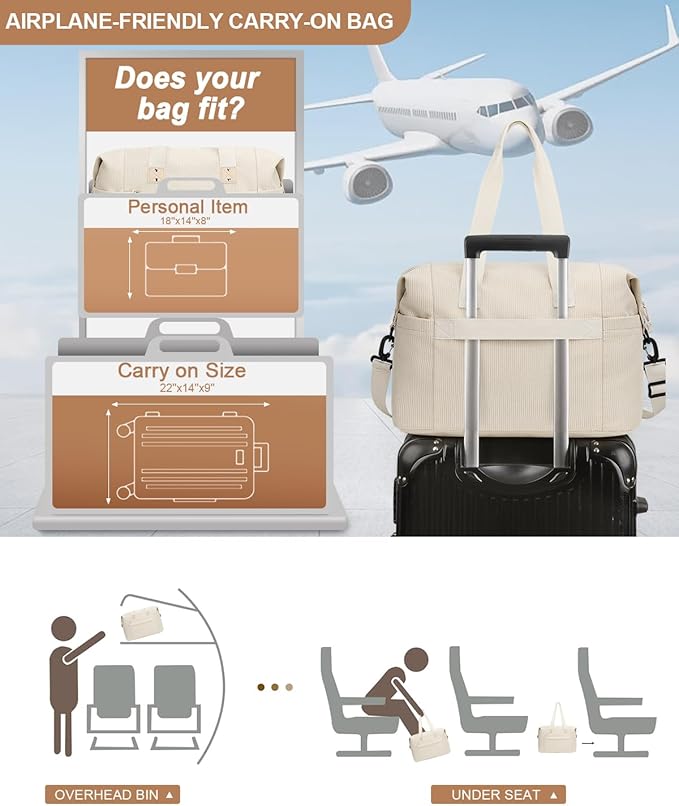 Travel Duffle Bag, Waterproof Weekender Overnight Hospital Bags for Women Men with Toiletry Bag Lightweight Carry on Personal Item Duffle Gym Bag for Travel, Airplanes, Sports