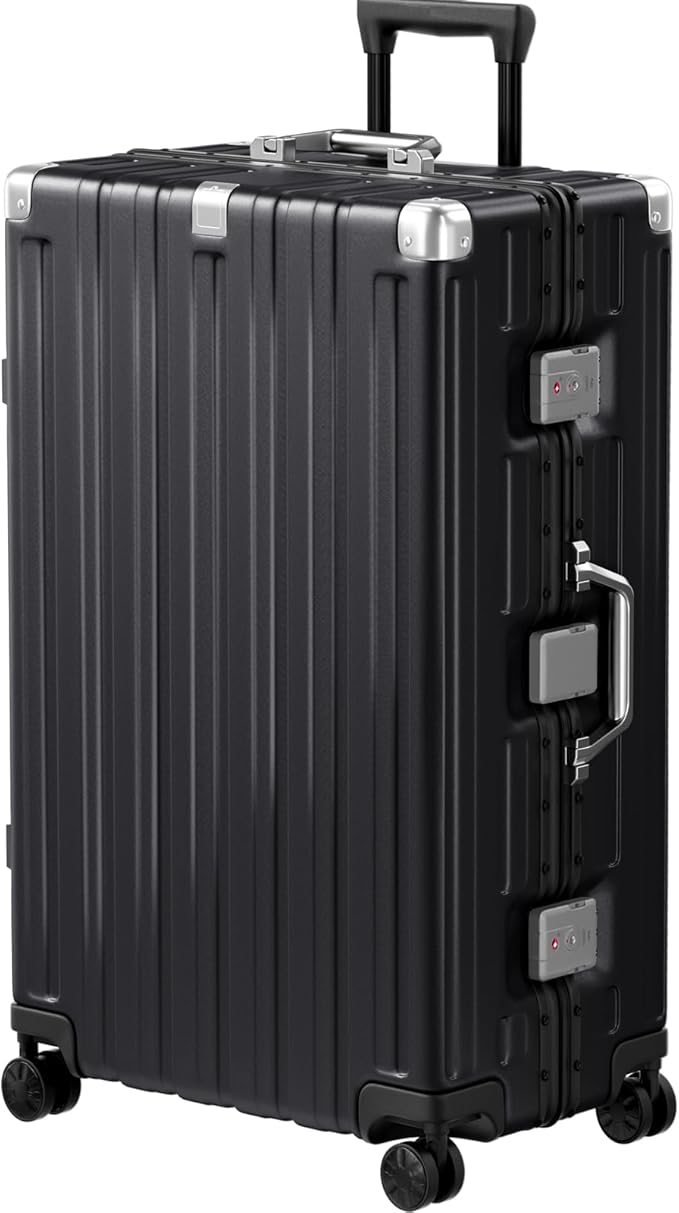 Krute Aluminum Frame Luggage 28 Inch Checked Suitcase with Spinner Wheels TSA Approved No Zipper Hard Shell Luggage PC+ABS Travel Suitcase