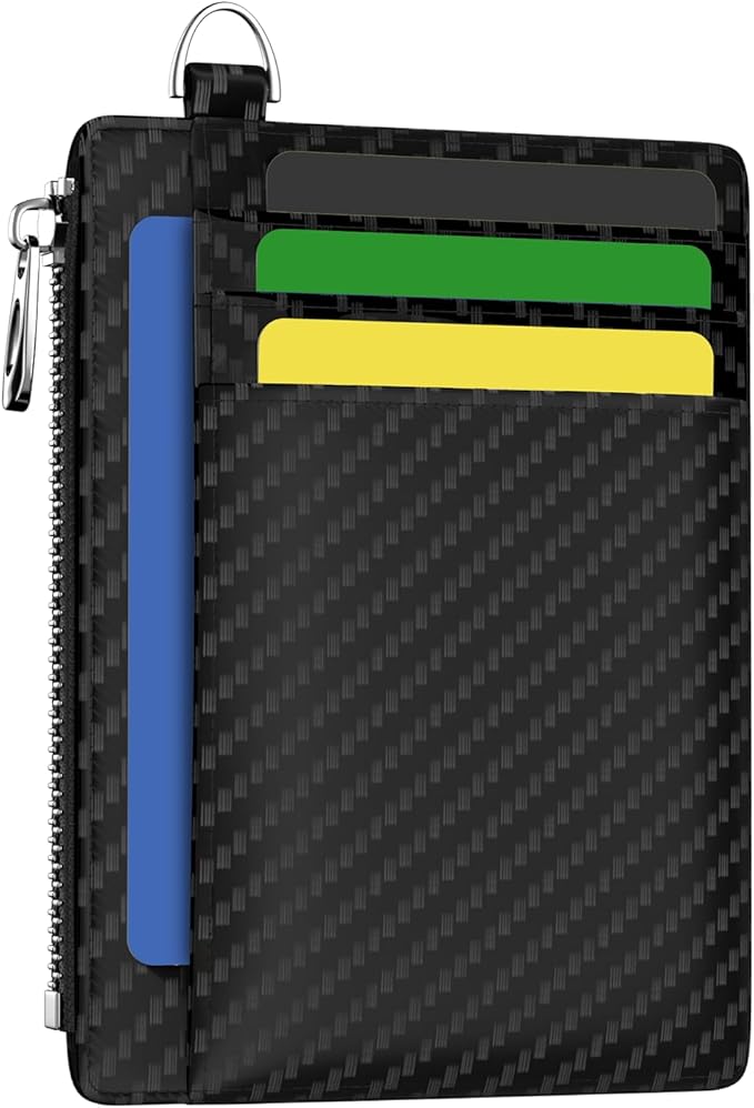 Hancynir Slim Wallet Minimalist Credit Card Holder RFID Blocking Small Card Wallets Mini Front Pocket PU Leather Card Case Thin Travel Zipper Coin Cash Wallet for Men Women Gifts