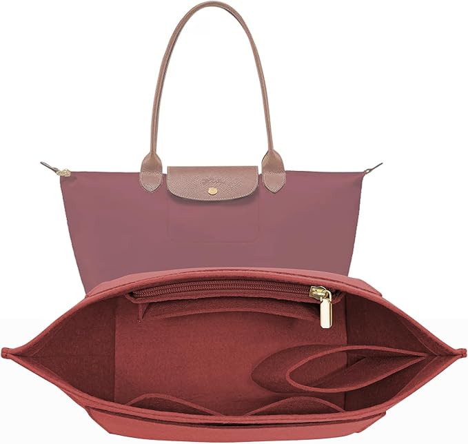 LOUKAYCCI Felt Purse Organizer Insert for Longchamp Le Pliage M Handbag Insert (Vine Red, Medium)