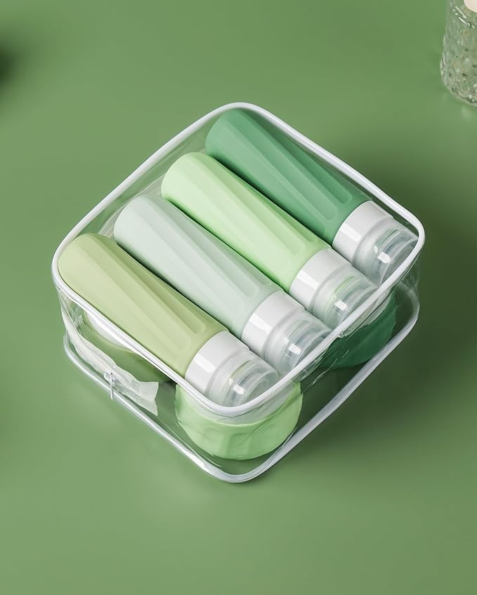 Travel Size Toiletries 8 Pack, TSA Approved 3oz Silicone Squeeze Bottles & Cream Jars with Clear Travel Bag