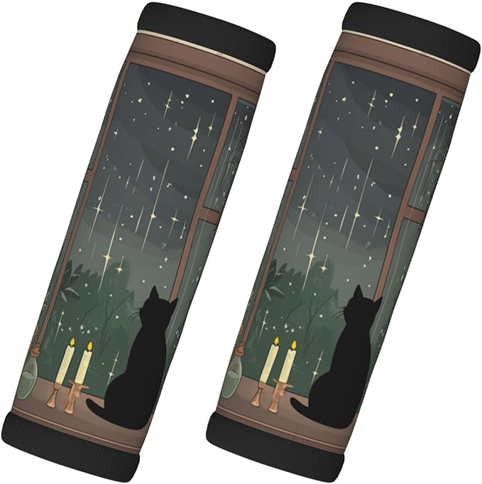 Black Cat Witchy Cottage Window Plants Luggage Handles Wrap Grips For Suitcases Luggage Travel Accessories For Airplane 2pcs