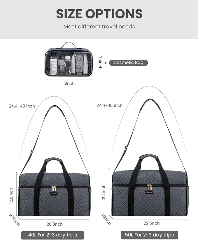 LOVEVOOK Travel Duffle Bag - Weekender & Overnight Bag with Toiletry & Wet Pocket, Carry-On Size, 3pc Set