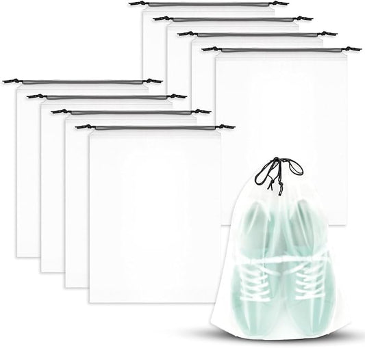 8 Pack Waterproof Travel Drawstring Shoe Bags, Clear Travel Essentials Drawstring Shoe Storage Bags (15.7" x 11.8"), Waterproof, Portable Shoe Storage for Packing Travel Essentials for Men & Women