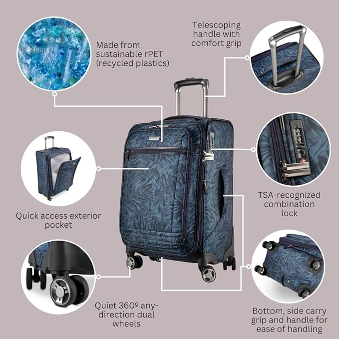 Ricardo Beverly Hills Avalon Softside 2-Piece Luggage Set Made with Sustainable 100% rPET, Lightweight, Eco-Friendly Travel, Expandable, Dual Spinner Wheels, Serengeti Night, (20" & 24")