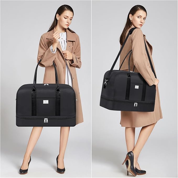 Weekender Bag for Women, Large Overnight Bag Canvas Travel Duffel Bag Carry On Tote with Shoe Compartment 21" 3Pcs Set
