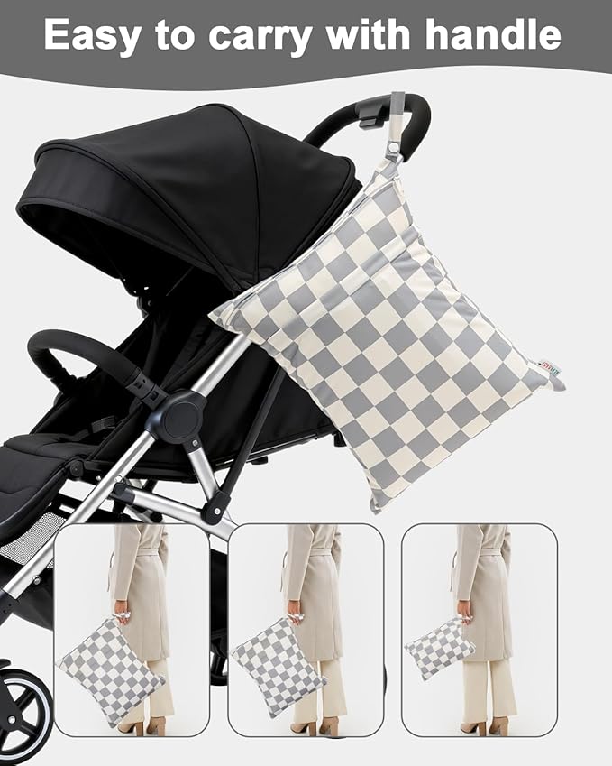 ALVABABY 3 pcs Cloth Diaper Wet Dry Bags Waterproof Reusable with Two Zippered Pockets Travel Beach Pool Daycare Soiled Baby Items Yoga Gym Bag for Swimsuits or Wet Clothes Small Medium Large 3L-SML17