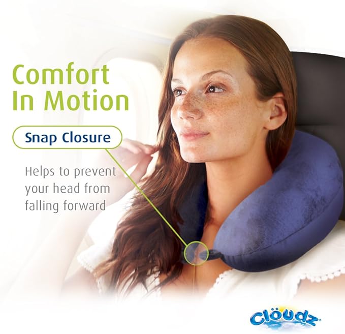 Cloudz Dual Comfort Microbead Airplane Travel Neck Pillow. Super Soft Cozy Plush Fabric on One Side, Cool Relaxing Spandex on The Other! Customize Your Comfort and Support at Home or On The Go!- Blue