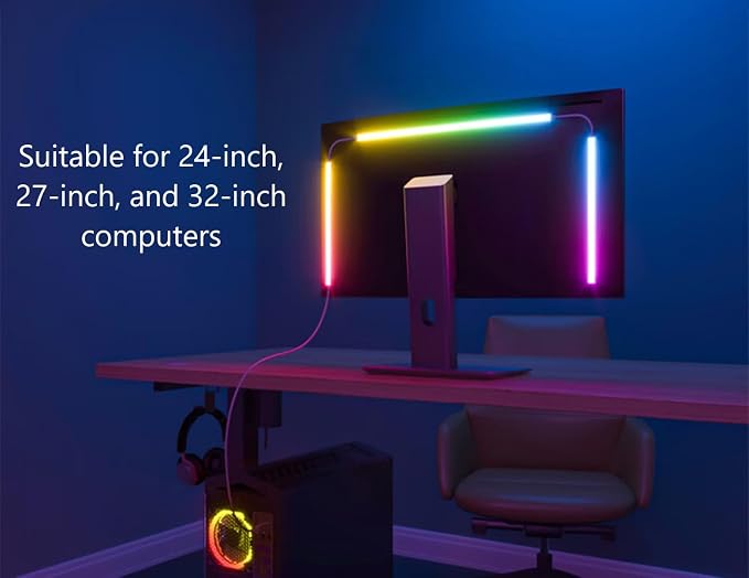 Monitor LED Backlights, RGB Screen Desk Light PC, Computer Light Bar Behind Monitor, LEDs for Desk Gaming, USB Port, LED Strip Lights that Sync with Screen Color or Music(32 inches)