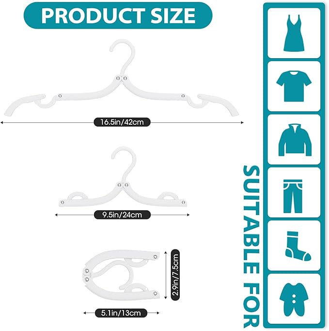 30 Pcs Travel Hangers Portable Foldable Travel Hanger Organizer, Plastic Cruise Essentials Clothes Drying Rack Folding Hangers for Camping Flying RV Europe Vacation Essentials Suitcase, White