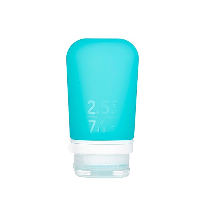 humangear GoToob+ (Medium) | Refillable Silicone Travel Bottle | Locking Lid | Food-Safe Material | Aqua, Medium (2.5 fl.oz.; 74ml)