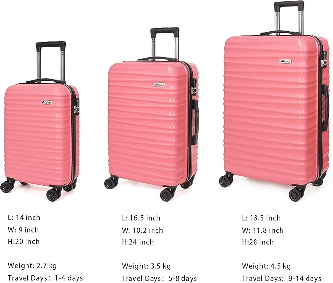 Luggage Set 3 Pieces (20/24/28) -Suitcase Set - Carry on Luggage with Wheels - Check-in Luggage - PC + ABS Durable Suitcase Rotating Silent Wheels Hardside Luggage with Spinner Wheels,5pcs (Pink)