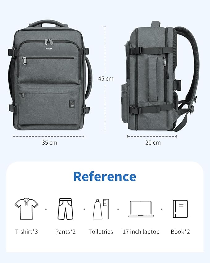 WANDF Travel Backpack For Spirit Airlines Personal Item Bag 18x14x8 with Wet Pocket, 17 Inch Laptop Backpack for Men Women（Grey）