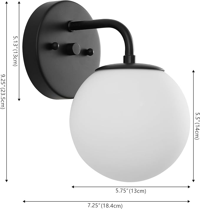 JONATHAN Y Louis Parisian Globe 5.75" Vanity 1-Light, Black | White Frosted Glass Shade, Midcentury Parisian Bistro Style, Metal Wall Lamp, Dimmable, Hardwired, LED Bulb Included
