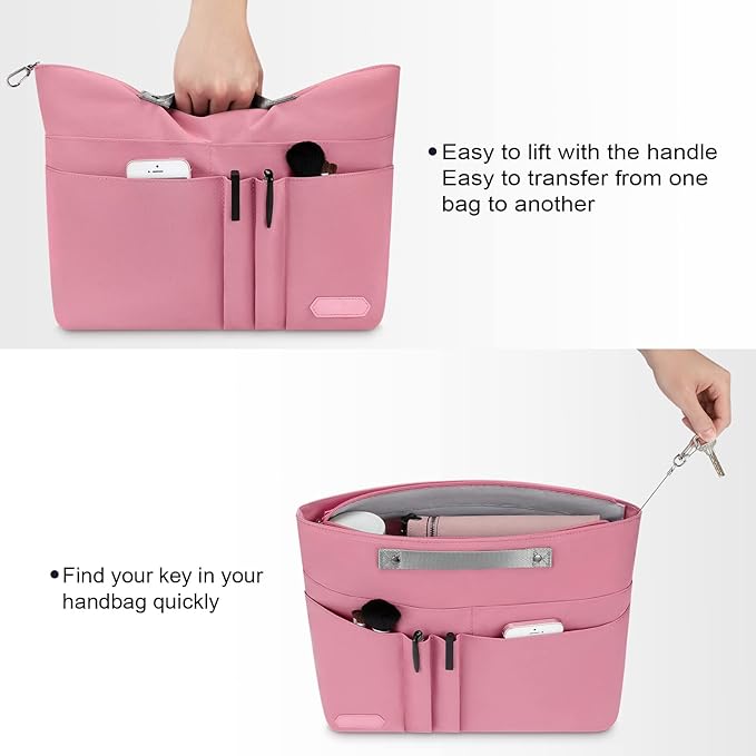 HyFanStr Purse Organizer Insert for Handbags,Tote Bag Organizer Insert Zipper Bag for Women, Handbag Organizer Inside Liner with 15 Pockets