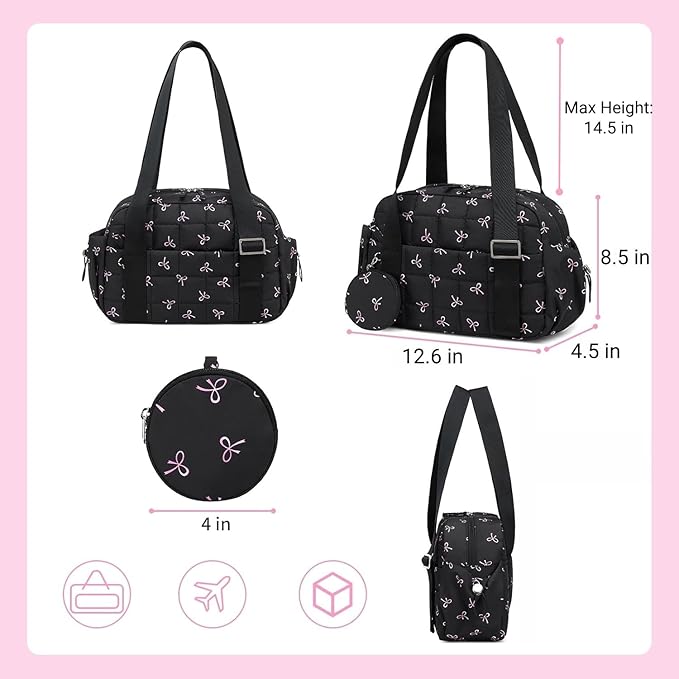 CAMTOP Mini Gym Bag for Women, Small Gym Tote Bag Puffy Quilted Sports Duffel Bag with Wet Compartment and Coin Purse Duffel Bags Dance Yoga Workout Bag for Gifts