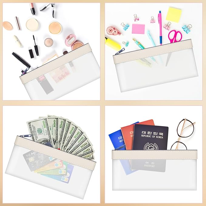 4 Pieces Money Bags With Zipper, Cash Envelopes,7.6 x 3.7 inch Money Pouch, Clear Bank Deposit Bags, Bank Bag, Cash Bag, Coin Bag for Collectors, Multi-Purpose Check Wallet （White）