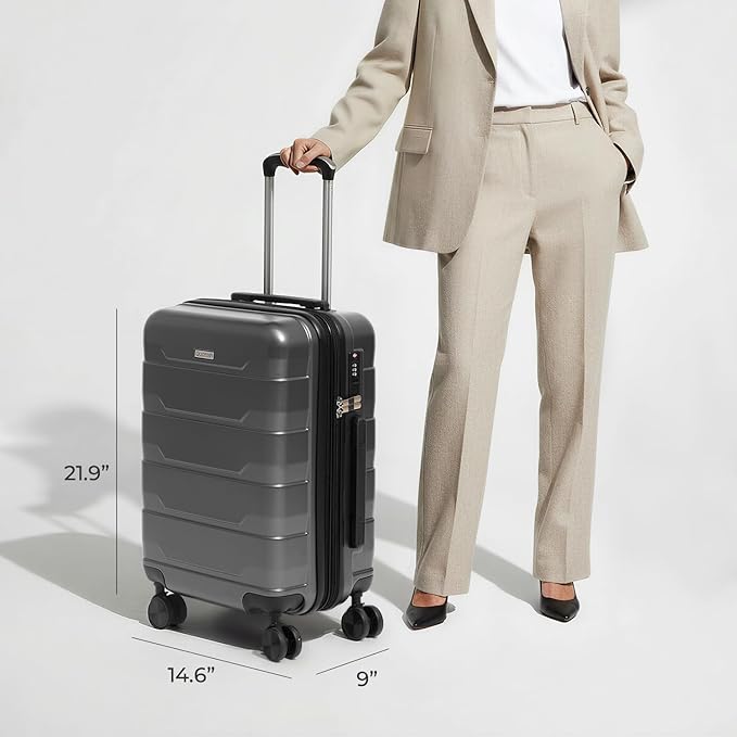 Quatish Carry On Luggage 22x14x9 Airline Approved with Spinner Wheels, 22 inch Expandable Hard Shell Suitcase with TSA Lock, Smooth Rolling Wheel for Lightweight Travel for Men Women, Grey