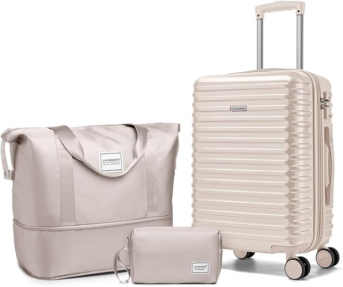 LARVENDER Carry on Luggage 22x14x9 Airline Approved, Expandable 20 Inch Hardside Suitcase with Wheels TSA Lock, PC+ABS Lightweight Carry on Suitcases for Women and Men, Champagne (20/DB/TB)