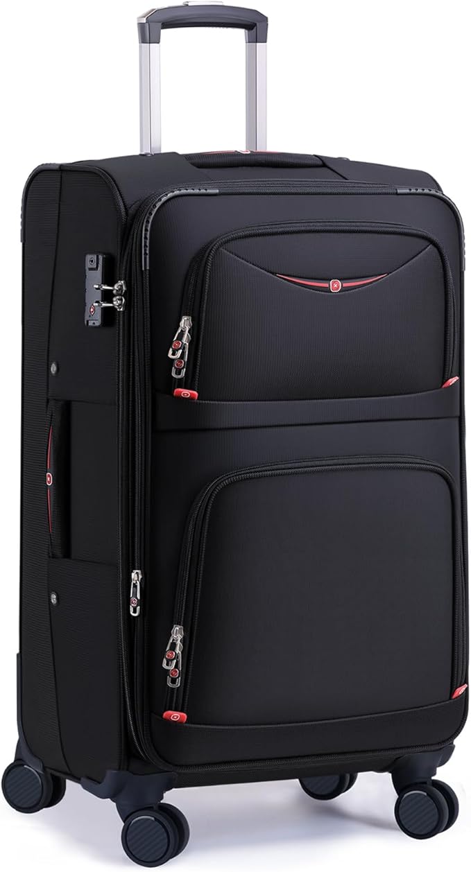 Softside Expandable Luggage with 4 Spinner Wheels, Durable Checked-Luggage Suitcase (Black, 31-Inch)