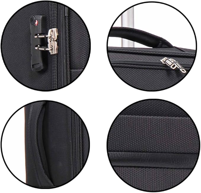 Lispin Luggage Set Softshell Expandable 4 Piece Suitcase with Wheels Softside Lightweight Travel Carry on Luggage (Black + Fabric + 3-piece)