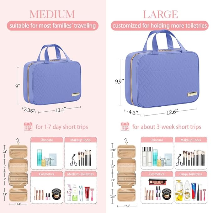 HOTOR Travel Toiletry Bag - Hanging Toiletry Bag for Women & Men, Makeup Bag/Big Comparment, Waterproof for Travel Accessories, Travel Essentials, Medium, Aegean-Blue