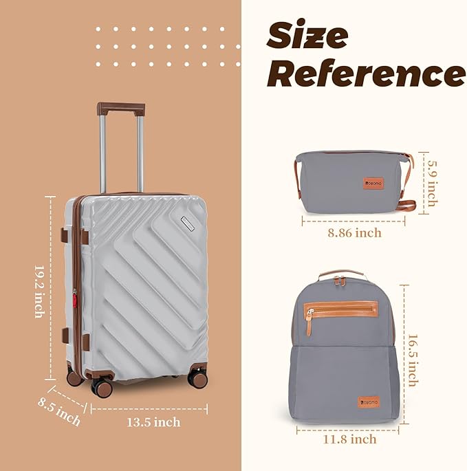 3 Piece Luggage Set Expandable Suitcase 22x14x9 Airline Approved Carry on, ABS Hard Case Suitcases with Spinner Wheels, TSA Lock (Silver)