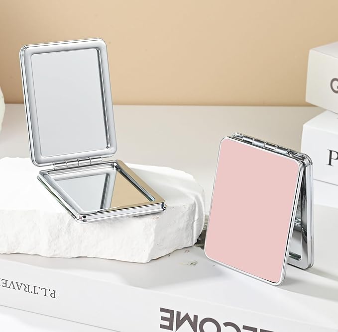 Pocket Mirror, Small Travel Mirror with Magnification, Portable Double-Sided Magnifying Cosmetic Mirror for Daily (Pink)
