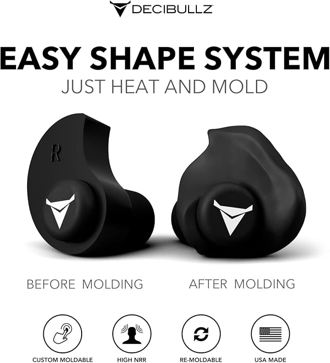 Decibullz 25-Decibel Noise-Reduction Earplugs for Hearing Protection, Custom-Molded Reusable Earplugs for Noise Sensitivity & Flights, Black
