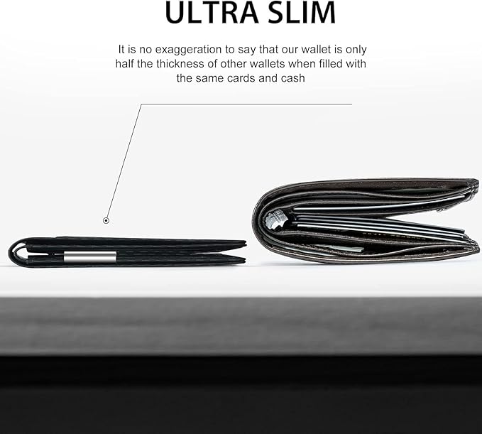 GSOIAX Slim Wallet for Men Rfid Blocking Leather Bifold Front Pocket Carbon Fiber Credit Card Holder Novelty Wallets With Gift Box (Carbon-money clip)