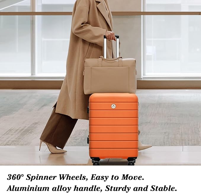 Classic 3-Piece Luggage Set with TSA Lock, Lightweight Suitcase with Spinner Wheels, Hardshell Expandable Carry-On Luggage, 20/24/28 inch, Orange