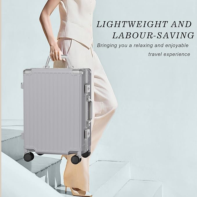 AnyZip Luggage PC+ABS Aluminum Frame Zipperless Checked Luggage Hard Shell Suitcase with TSA Lock Double Spinner Wheels 28 Inch Silver