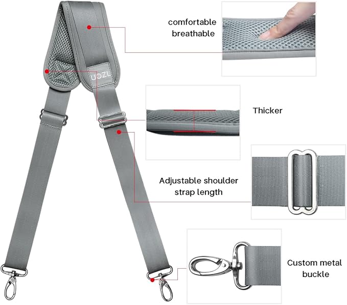 59 Inch Shoulder Straps, Soft with Ultra-Thick Fixed Shoulder Pad, Two Way Independently Adjustable Buckle Replacement Straps for Laptop Bag Messenger Bag Tool Bag Luggage,Gray