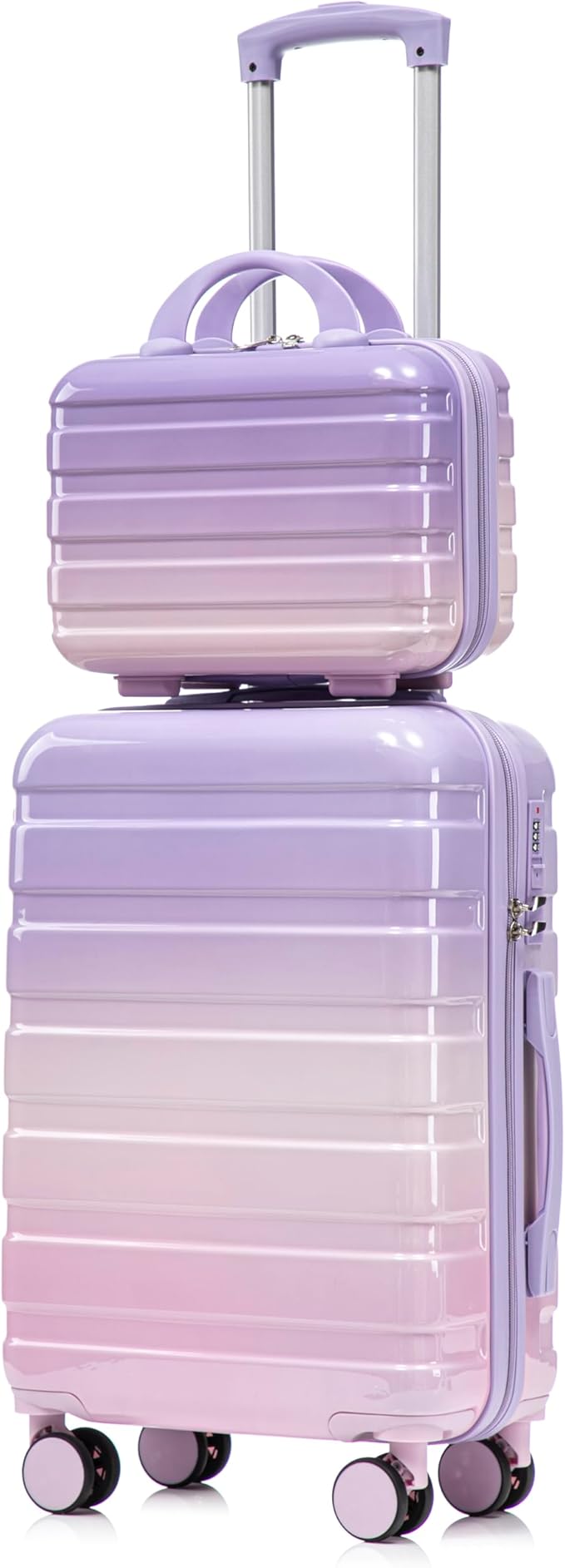 Gradient Purple-Pink Luggage Set 14" & 20" - 2 Piece PC Spinner Wheel Suitcases with Combination Lock, Lightweight Carry On for Business & Vacation