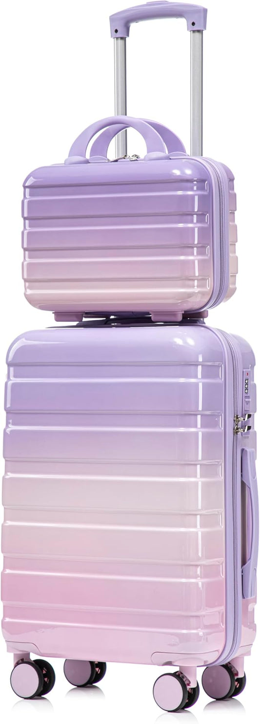 Gradient Purple-Pink Luggage Set 14" & 20" - 2 Piece PC Spinner Wheel Suitcases with Combination Lock, Lightweight Carry On for Business & Vacation