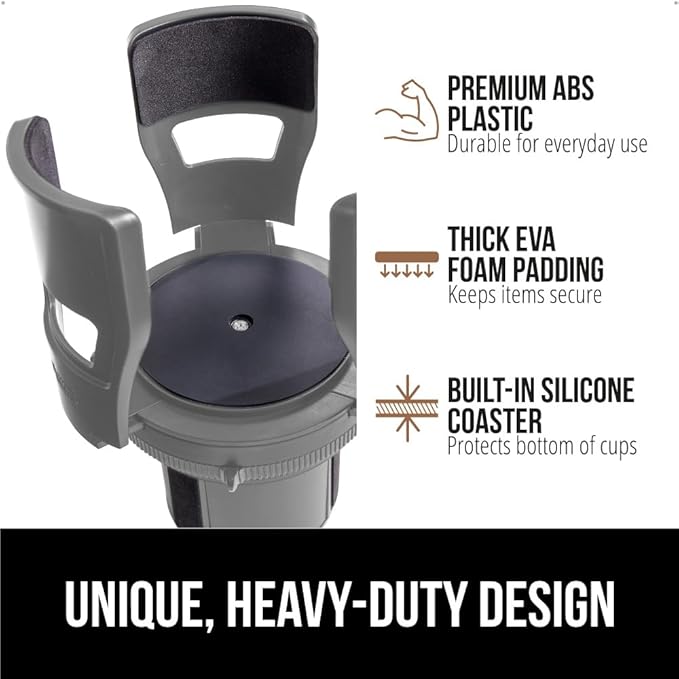 GORILLA GRIP Patent Pending Adjustable Car Cup Holder Expander, Keeps Water Bottle Secure, Expands to Fit 18 to 48 oz Large Bottles, Yeti, Owala, Stanley with Handle, Coffee Mug Insert for Cars, Gray