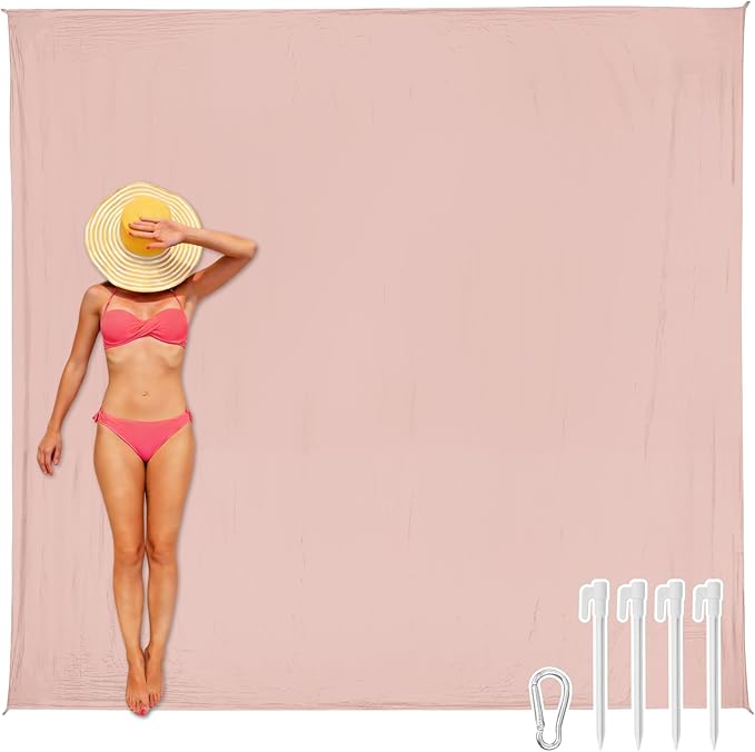 AlphaBeing Beach Blanket Waterproof Sandproof, Extra Large Beach Mat for 1–8 Adults, Oversized Picnic Blanket with 4 Stakes & Storage Bag, Essential Beach Gear for Travel