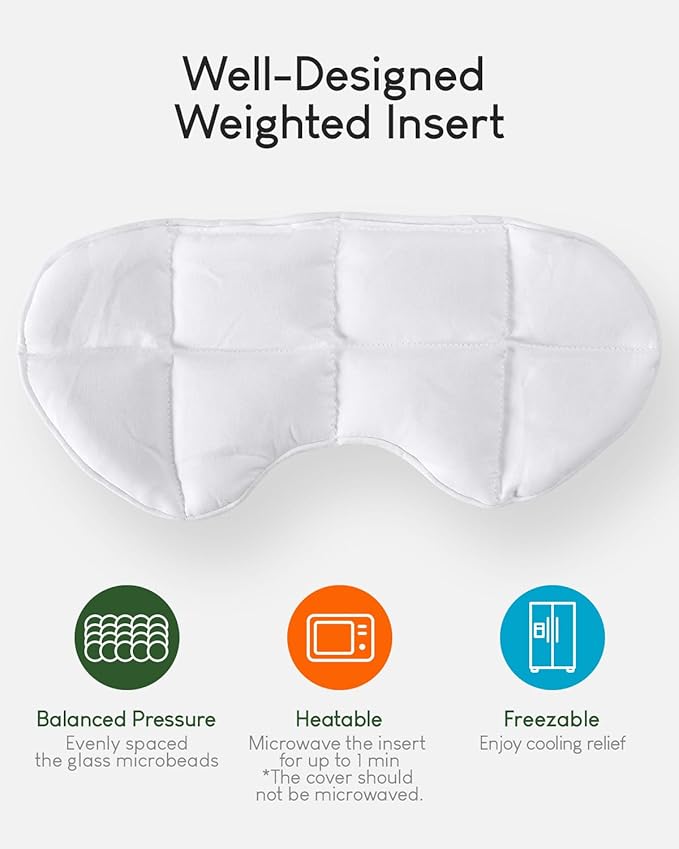 Sivio Weighted Eye Mask for Women & Men, Heatable and Freezable Weighted Eye Pillow with Silica Beads & Adjustable Strap, Soft Breathable Cotton Eye Cover for Sleeping Faster and Better, Black