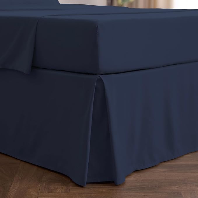 Mellanni Bed Skirt Twin XL Size - Tailored Drop Bed Skirting | 15-Inch Pleated Dust Ruffle - Hotel Luxury Bedding - Wrinkle, Fade, Stain Resistant - 1 Bedskirt (Twin XL, Navy Blue)