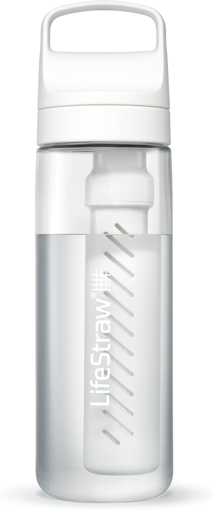 LifeStraw Go Series – BPA-Free Water Filter Bottle for Travel and Everyday use removes Bacteria, parasites and microplastics, Improves Taste, 22oz; Clear