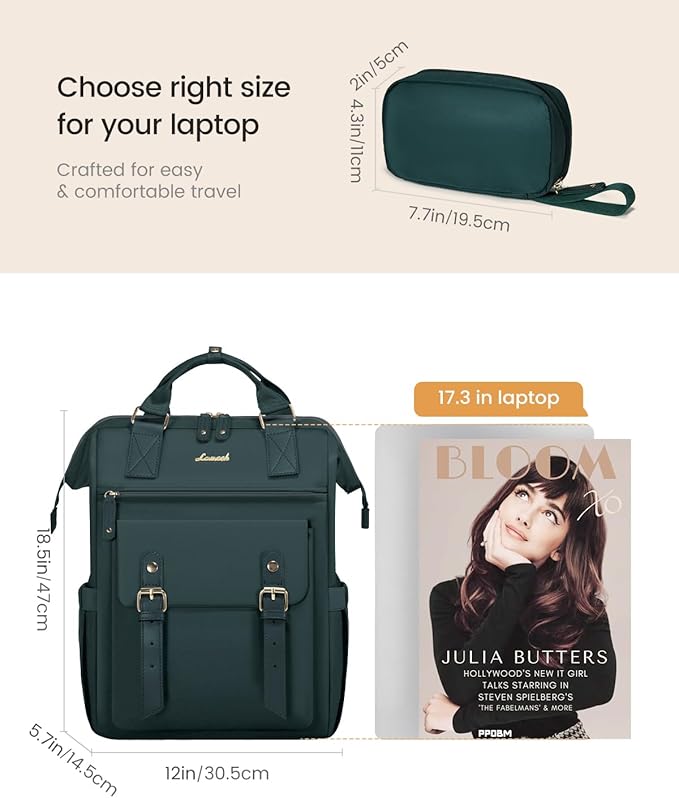 LOVEVOOK Laptop Backpack for Women Work Travel Backpack Purse, Nurse Bags Teacher Doctor Commuter Business Computer Bag, College Backpack Stylish Daypack, 17 Inch, Dark green-dark green