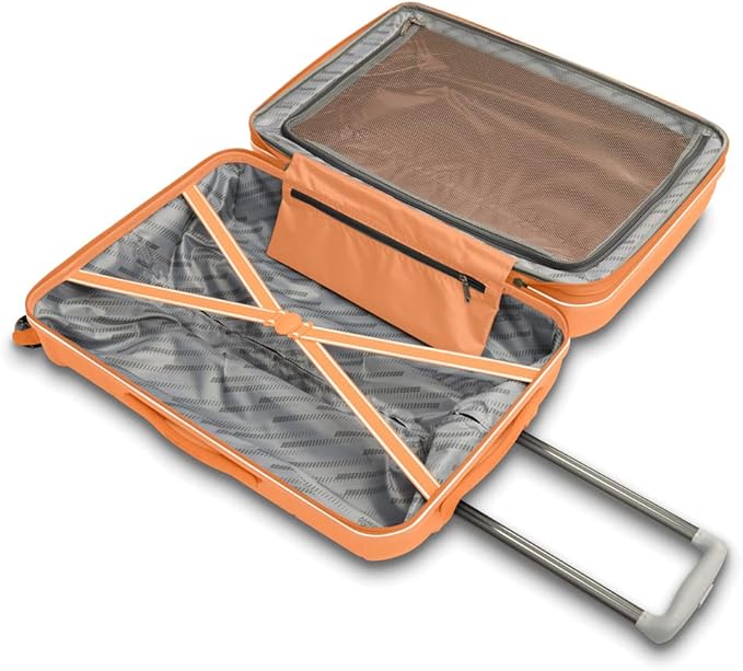 American Tourister Stratum 2.0 Expandable Hardside Luggage with Spinner Wheels, 24-Inch Checked-Medium, Papaya