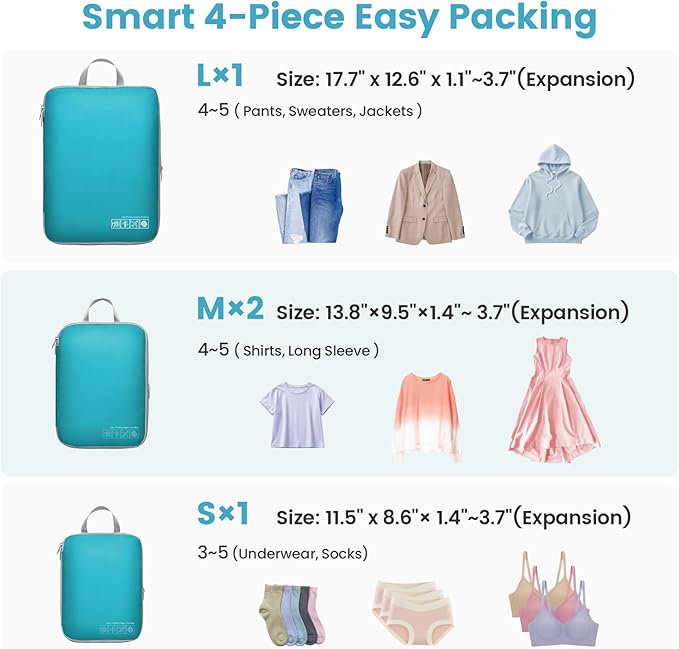 Cambond Compression Packing Cubes for Travel - Lightweight Expandable Travel Bags Luggage Organizers Travel Essentials Compression Cubes for Travel Space Saver for Carry on Suitcases Organizer