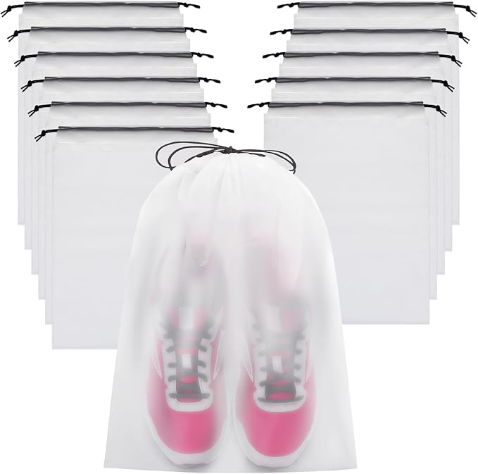 Vorspack Shoe Bags for Travel - 12 Pcs Transparent Drawstring Backpack Travel Shoe Bag Clear Drawstring Bag Large Shoe Organizer with Rope Travel Essentials for Men Women