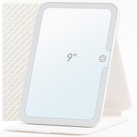 Travel Makeup Mirror with Lights, Lighted Vanity Mirror, 9", Woven White
